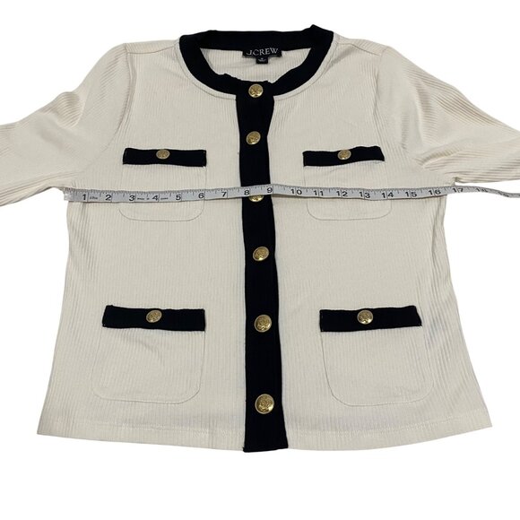 J. Crew Vintage Rib Lady Jacket Blouse Size M White and Black - Picture 6 of 7